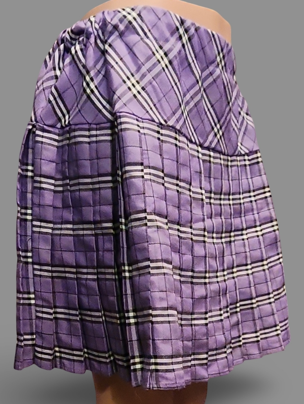 Women's Purple Plaid Pleated Knee Skirt Twill Pull On Casual Preppy - Picture 10 of 10